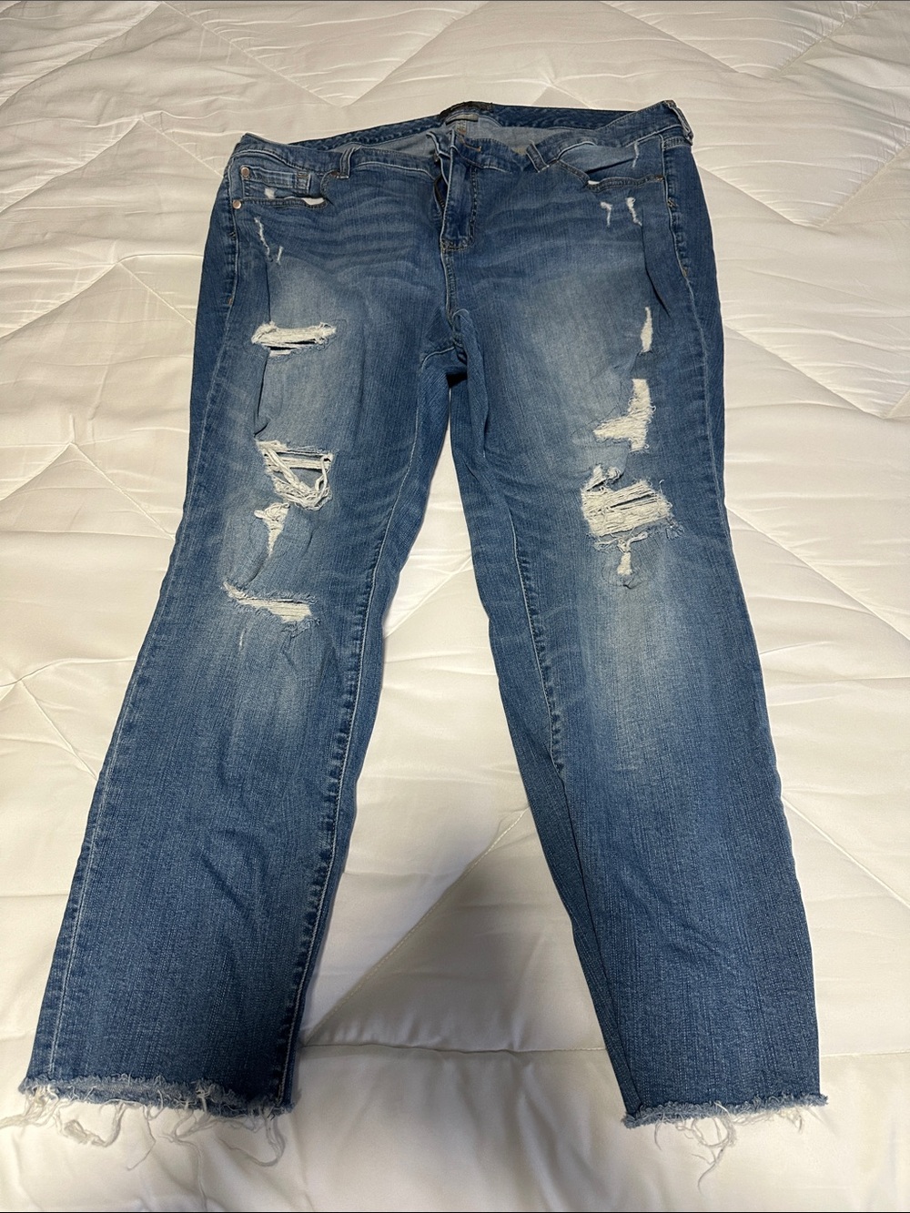 torrid Dark Blue Straight-Leg Distressed Jeans